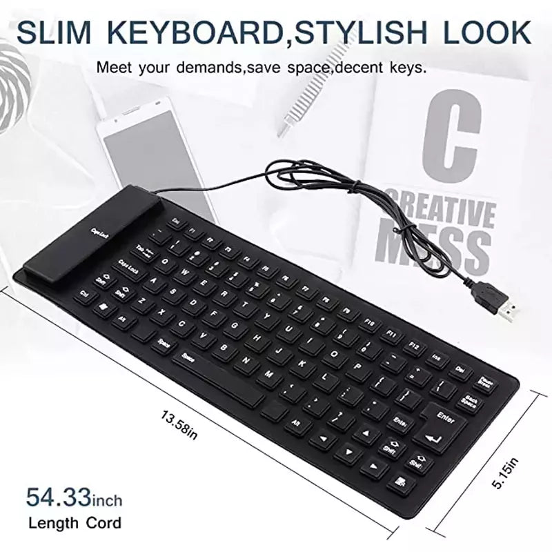 Teclado de computador macio do silicone mudo, 85 chaves, USB prendido, portátil, mini, portátil, PC, dobramento, impermeável