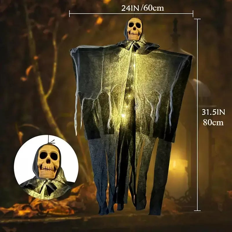 1 pçs halloween brilhante crânio esqueleto gaze pendurado fantasma casa ao ar livre decoração do jardim festa de halloween horror fantasma adereços 2025