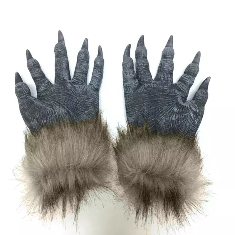Halloween assustador lobo cosplay máscara de lobo lobisomem garras conjunto luvas terror diabo fantasia cocar desempenho adereços festa vestir-se