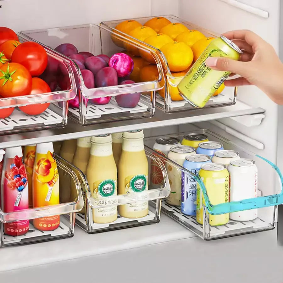 Organizador de geladeira transparente, caixas organizadoras de geladeira, organizadores de geladeira e recipientes de armazenamento para frutas, vegetais, alimentos, bebidas