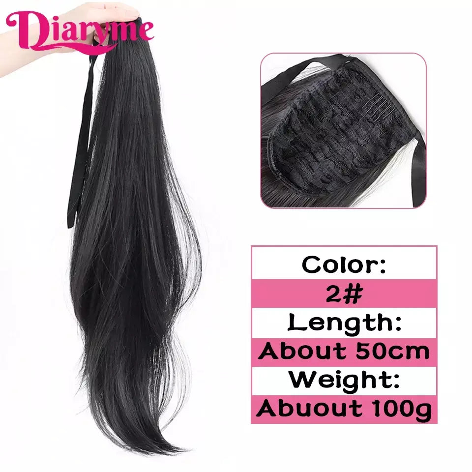 Extensões sintéticas longas do cabelo do rabo de cavalo para mulheres, preto, marrom, reistan do calor, rabo de pônei, cabelo falso, grampo no hairpiece