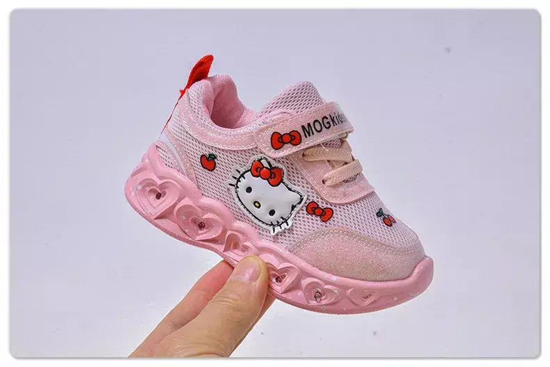 Sanrio led crianças sapatos para meninas bonito dos desenhos animados olá kitty sapatos de verão menina kawaii sapatos de fundo macio tênis casuais