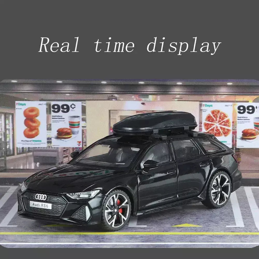 1:32 Audi RS6 Modelo de carro de brinquedo com portas de som e luz, modelo fundido de liga aberta, coleção de veículos para meninos e adultos, presente de festival