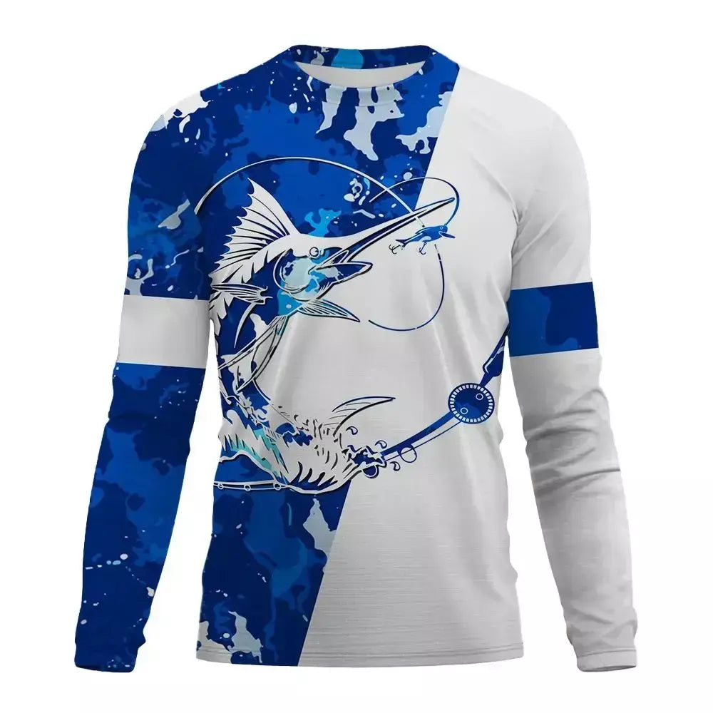 Camiseta de pesca impressa em 3D masculina casual roupas de manga comprida primavera e outono tops masculinos e femininos camiseta de manga comprida de pesca