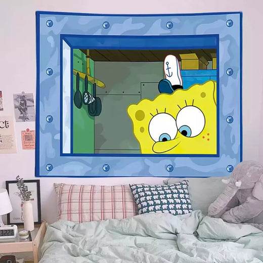 Lula Molusco Tentáculos Desenhos Animados Pano De Fundo, Tapeçaria Estética Quarto, Pendurado Na Parede, Decoração Do Quarto