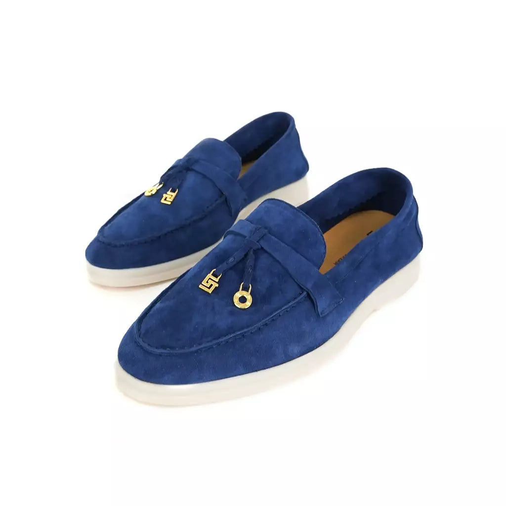 Sapatos de mula de camurça antiderrapante para mulheres, sapatos para dirigir, pingente de metal, marca de luxo, moda casual confortável, Le Fu