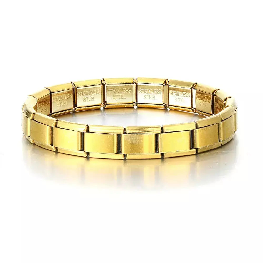 Moda praça itália pulseiras de aço inoxidável para mulheres homens hiphop metal italiano módulos stretchable presente festa aniversário jóias