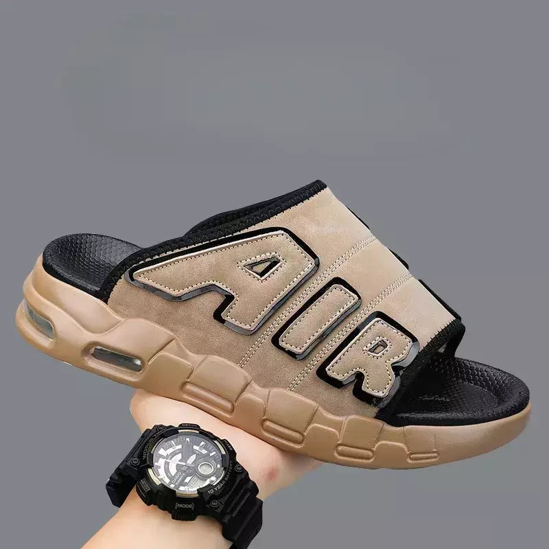 Chinelos esportivos antiderrapantes masculinos, chinelos com design de almofada de ar, escorregador macio, verão, novo