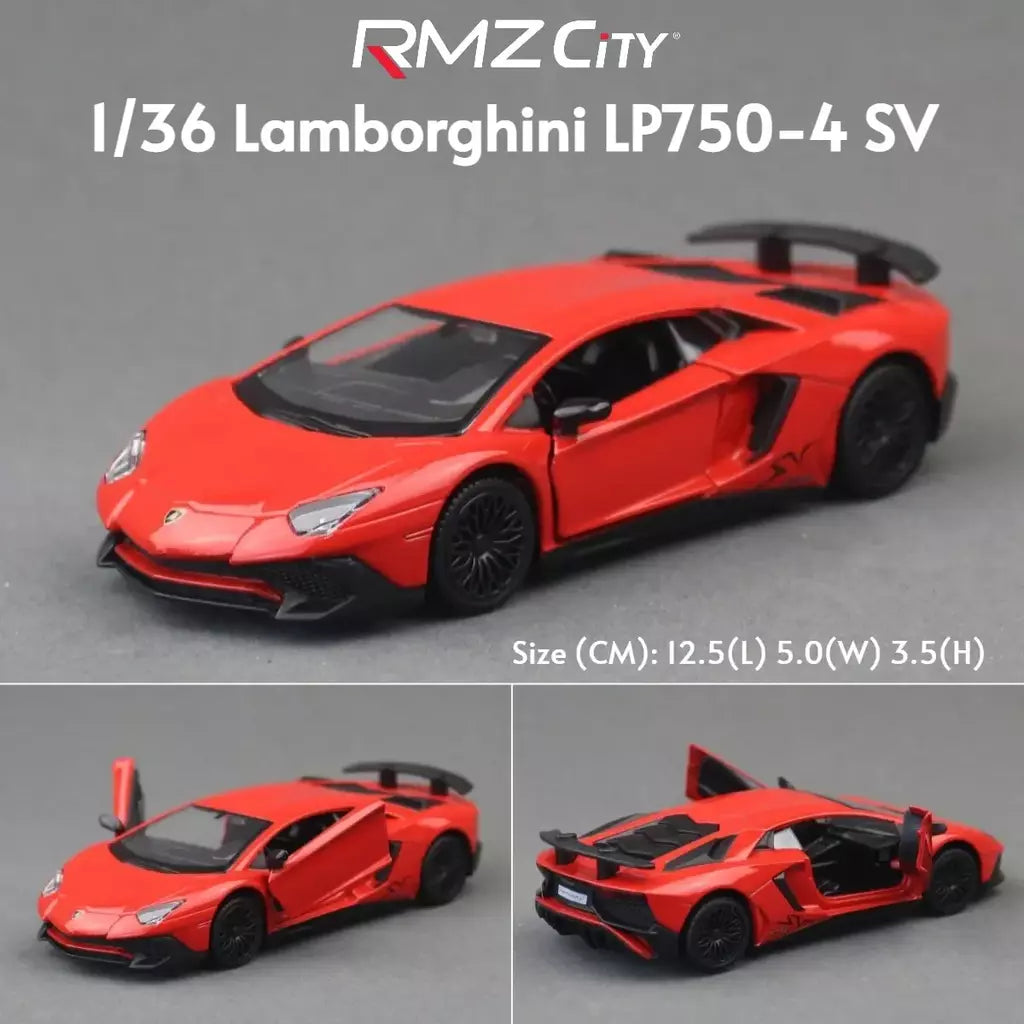 1/36 lamborghini super esporte modelo de carro de brinquedo para crianças rmz city diecast metal miniatura puxar para trás coleção presente criança meninos