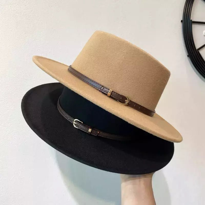 Chapéus de feltro chapéu de feltro de aba de lã decorado com fivela de cinto chapéus de feltro de lã retro boné de jazz inverno outono quente estilo britânico bonés de boater