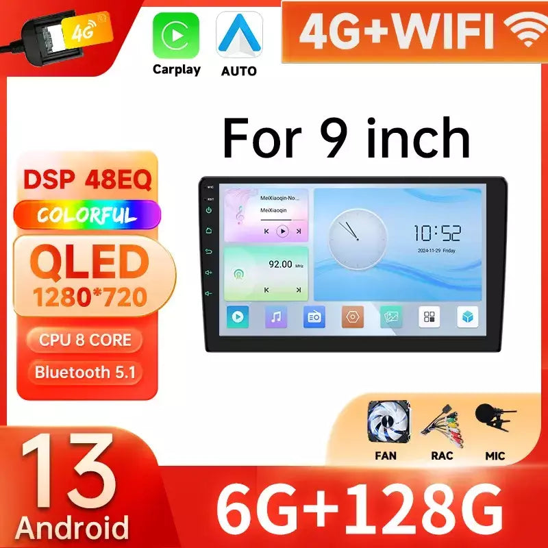 128g 2din 9 "reprodutor de vídeo multimídia carro universal para toyota hyundai kia nissan honda 2din android gps carplay/rádio automático estéreo