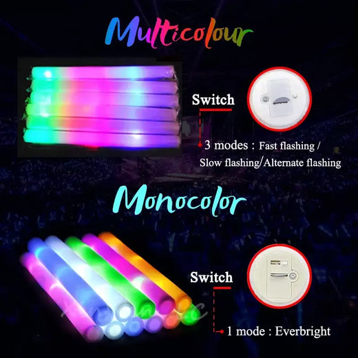 30 pçs rgb led brilho espuma vara em massa colorido led brilho varas tubo de alegria luz escura aniversário festa de casamento suprimentos