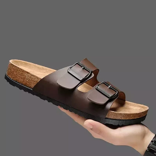 Chinelos de couro Herringbone para casais, chinelos retrô para homens e mulheres, sandálias de praia casuais, nova moda, verão 2024