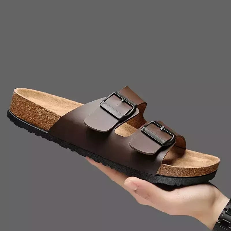 Chinelos de couro Herringbone para casais, chinelos retrô para homens e mulheres, sandálias de praia casuais, nova moda, verão 2024