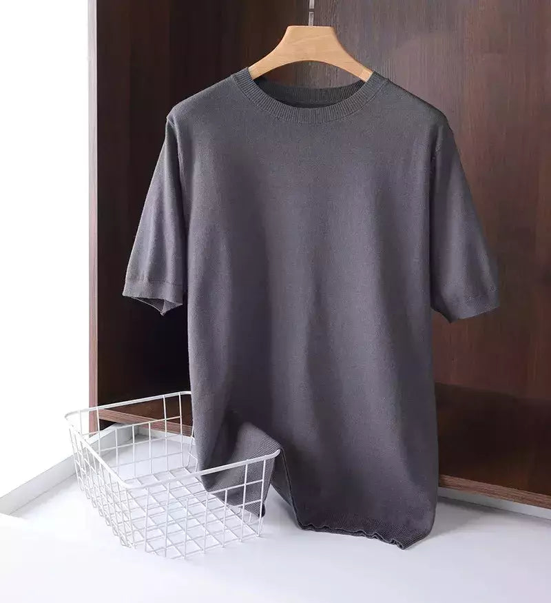 Superfino Merino lã camiseta masculina, malha, O-pescoço, respirável, fino Cashmer, manga curta Tee, cor sólida Tops