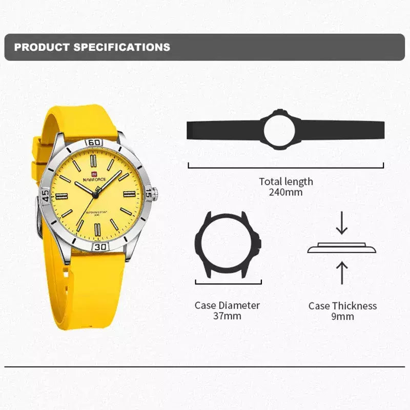 Naviforce relógio de pulso feminino simples, pulseira de silicone impermeável, novo design, moda, para senhoras, 2024