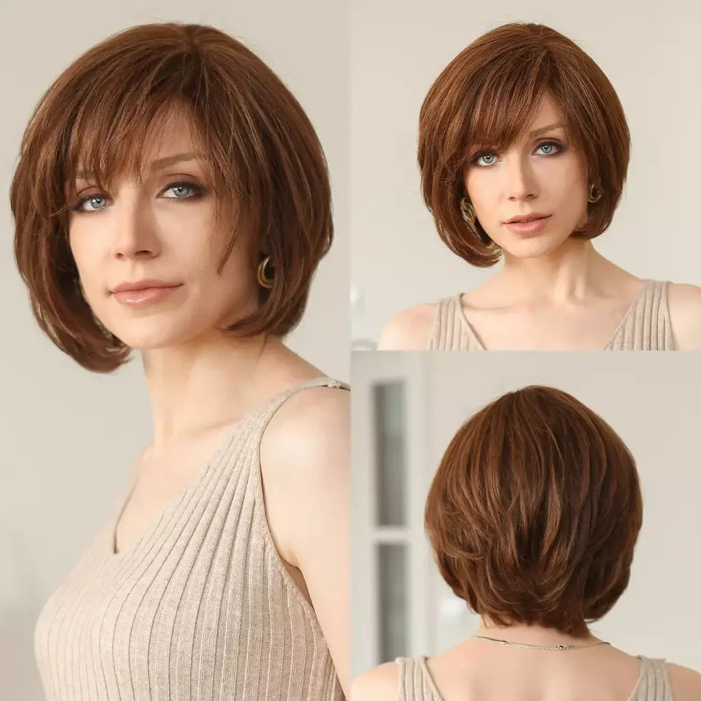 Marrom loira mista ombre cabelo humano perucas dianteiras do laço curto ondulado bob cabelo glolden loira remy peruca de cabelo humano para branco feminino diariamente
