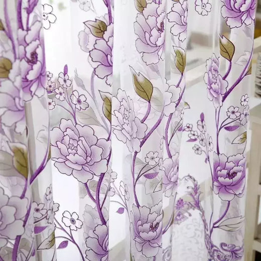 Peony Tule Cortinas para Porta e Janela da Cozinha, Jacquard Sheer Voile, Cortinas de Fios, Sala e Quarto, 100x200cm, Y, 1PC
