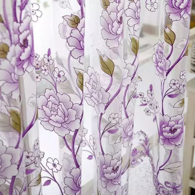 Peony Tule Cortinas para Porta e Janela da Cozinha, Jacquard Sheer Voile, Cortinas de Fios, Sala e Quarto, 100x200cm, Y, 1PC