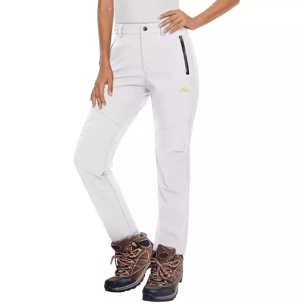 MAGCOMSEN-Calça de lã feminina com bolsos de zíper, calça reta impermeável, carapaça macia, esqui quente com neve, outono e inverno