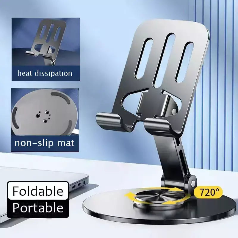 Todo o metal de alumínio rotação 360 suporte do telefone móvel suporte universal dobrável eixo duplo design estável anti queda