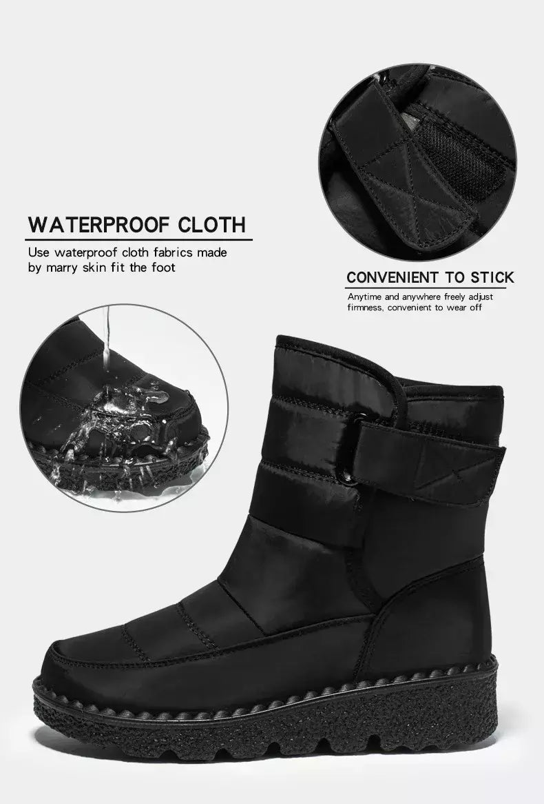 Botas de neve impermeáveis antiderrapantes para mulheres, sapatos de plataforma, tornozelo quente, sapatos acolchoados de algodão, inverno