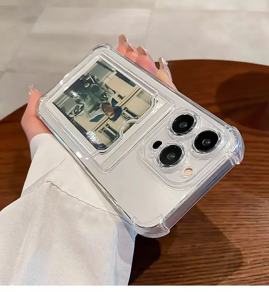 Bolsa de slot para cartão transparente para iPhone, carteira clara, à prova de choque, capa macia, iPhone 16, 15, 14, 13, 12, 11 Pro Max, Mini, X, XR, 7, 8 Mais