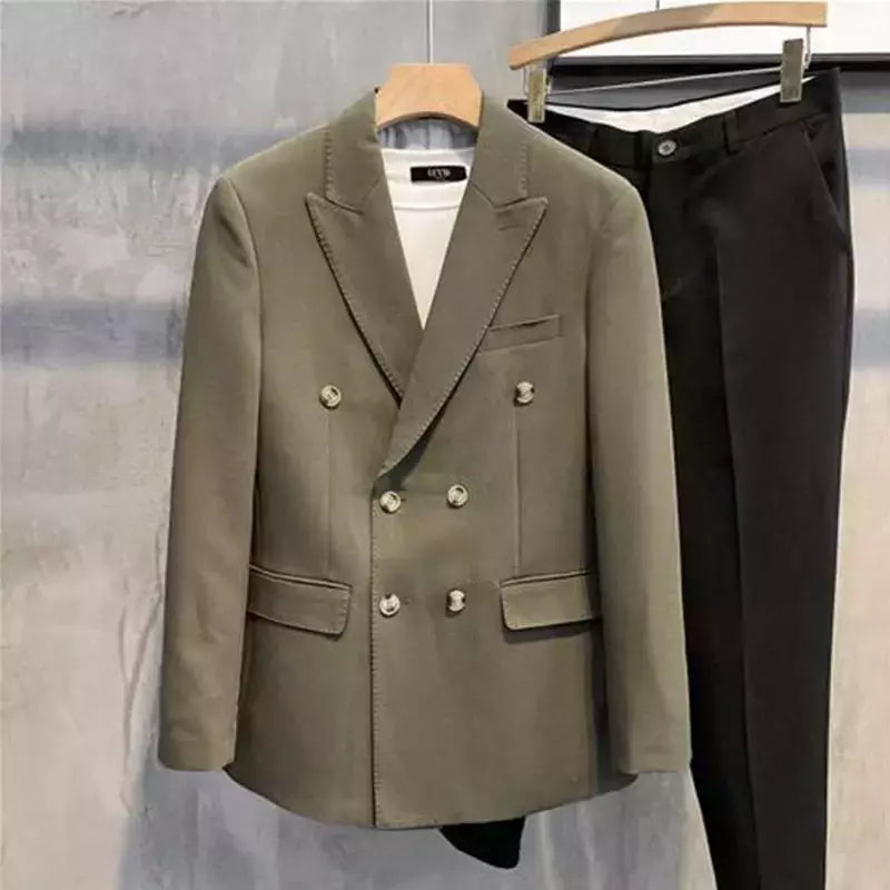 Blazer fino de negócios masculino, roupas estilo coreano, casaco casual, terno elegante, jaquetas marrons, de alta qualidade, 2024