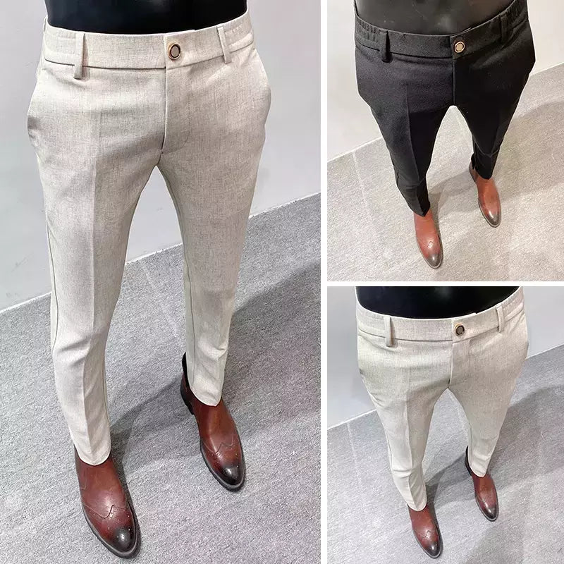 Calça casual de negócios slim fit monocromática masculina, terno de linho de alta qualidade, de escritório formal, social, plus size 38