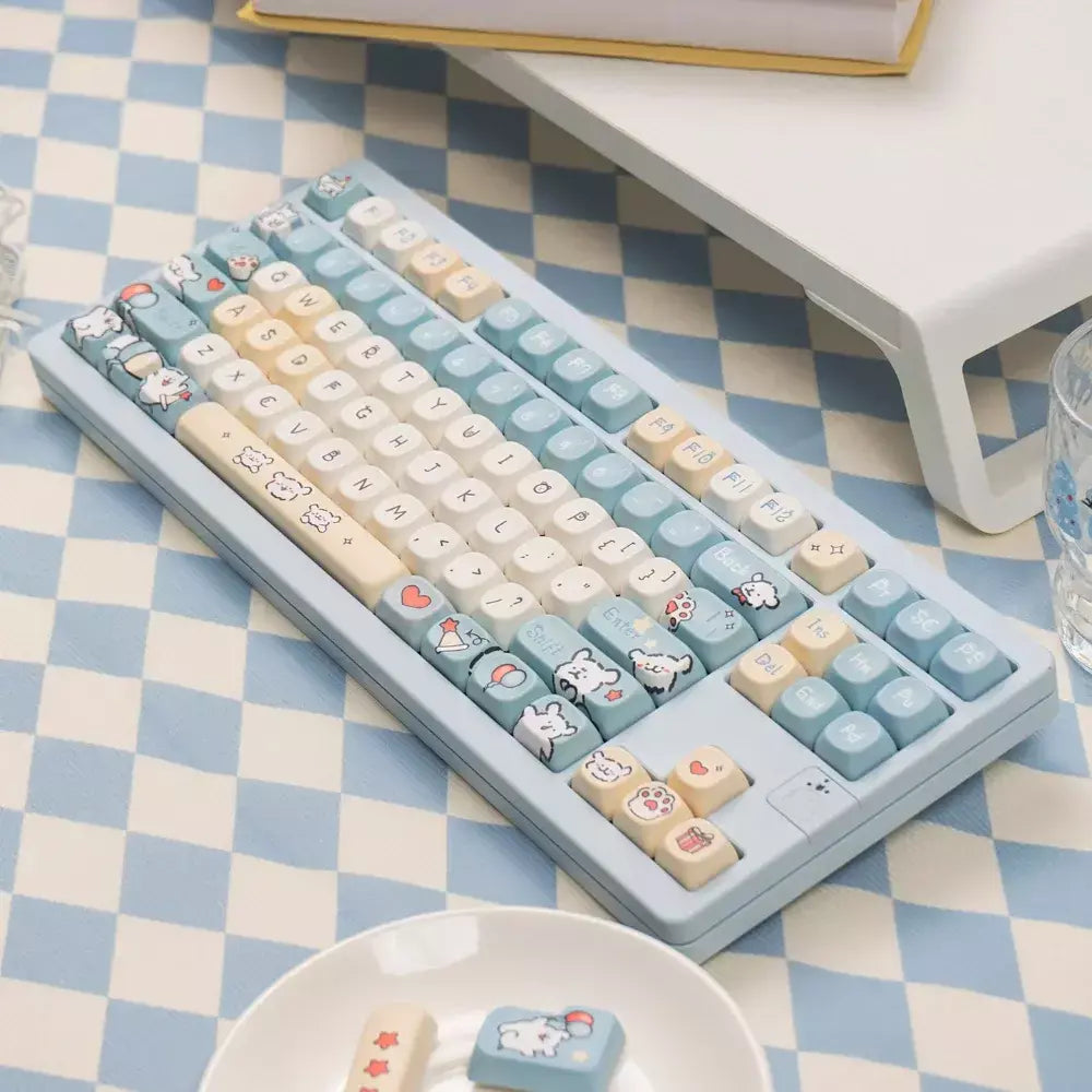 Conjunto de teclas de cachorrinho com linha de 136 teclas PBT tipo fofo MOA Keycap compatível com interruptor MX Wooting teclado mecânico