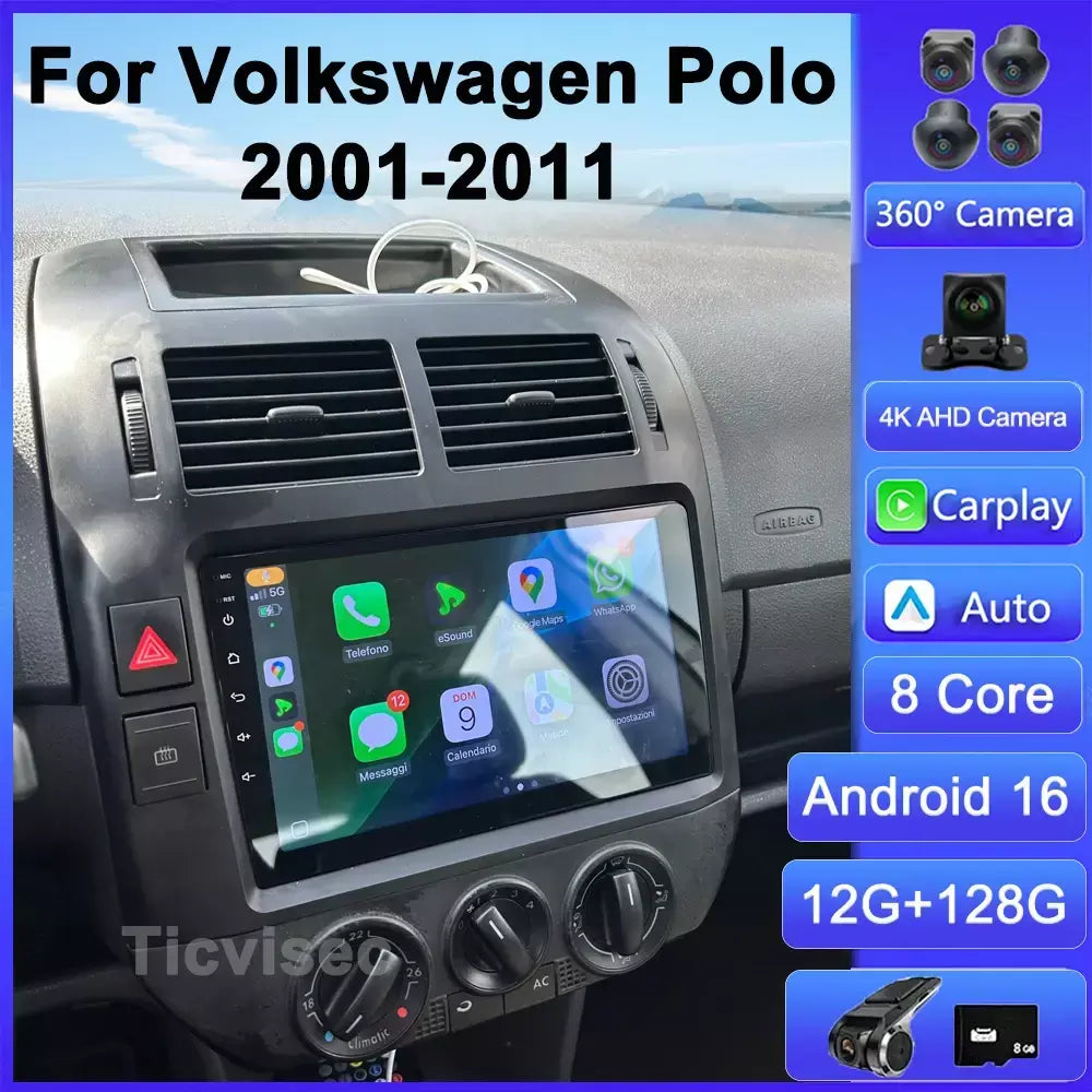 Para volkswagen polo mk4 2001 - 2011 android rádio do carro reprodutor multimídia carplay auto estéreo gps navi 2din dsp unidade principal