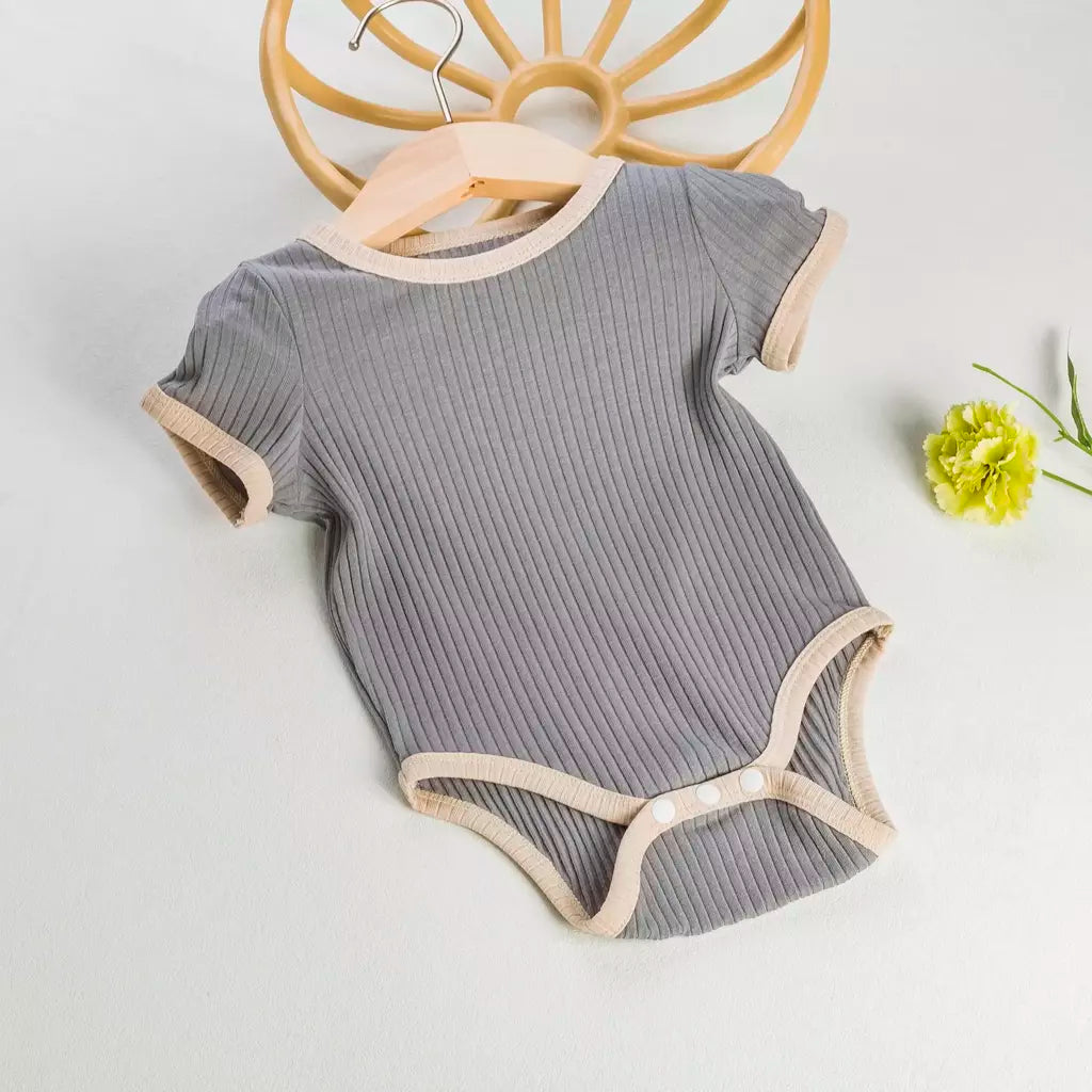 0-2 anos babany bebe novo macacão unissex para bebês roupas de manga curta cor sólida emenda e cores contrastantes macacão