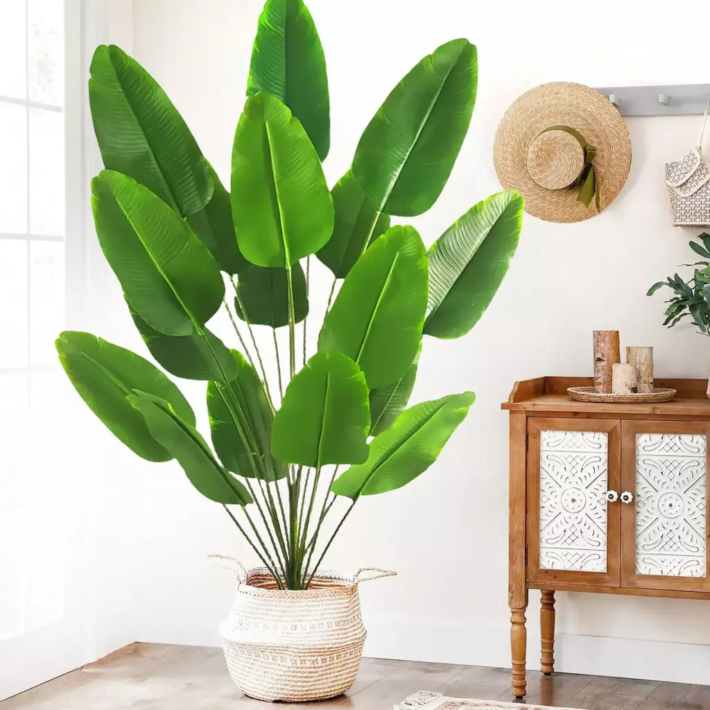 Palmeira tropical artificial 60-90-120cm(47,2 pol.) folhas de planta de banana falsa toque real planta de plástico strelitzia para jardim doméstico