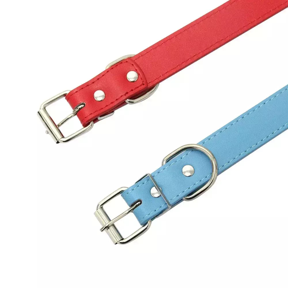 Coleira de couro para cachorro, cor sólida, ajustável, gato, filhote de cachorro, alça de pescoço, adequada para cães médios e pequenos, suprimentos para animais de estimação