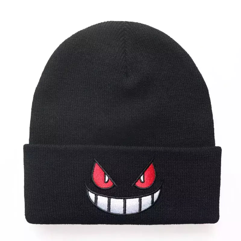 Boca olhos bordados elasticidade desenhos animados gorro inverno manter quente moda outono friso mulher masculino chapéu de malha crânio boné