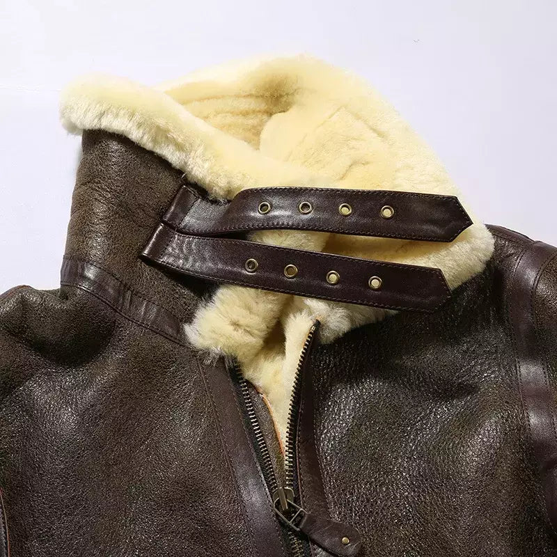 Jaqueta de couro genuíno masculina, casaco de pele marrom, pele de carneiro real, casual quente, shearling barato, moda masculina de alta qualidade, inverno