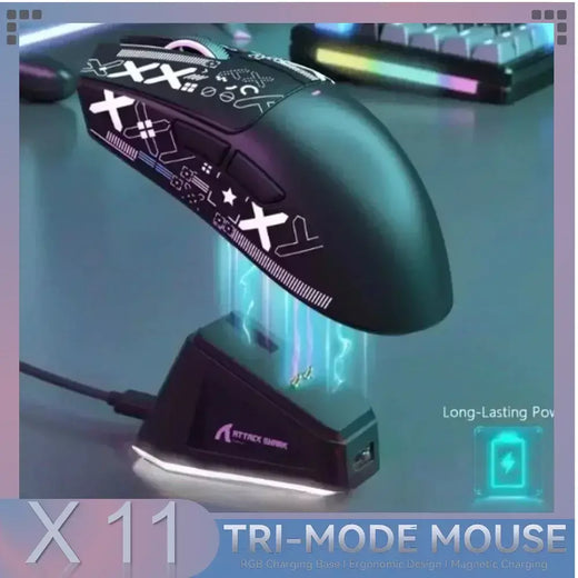 Mouse para jogos sem fio tri-mode Attack Shark X11 26K DPI PAW3311 Sensor, 2.4G/Bluetooth/com fio tri-modo, 400 IPS