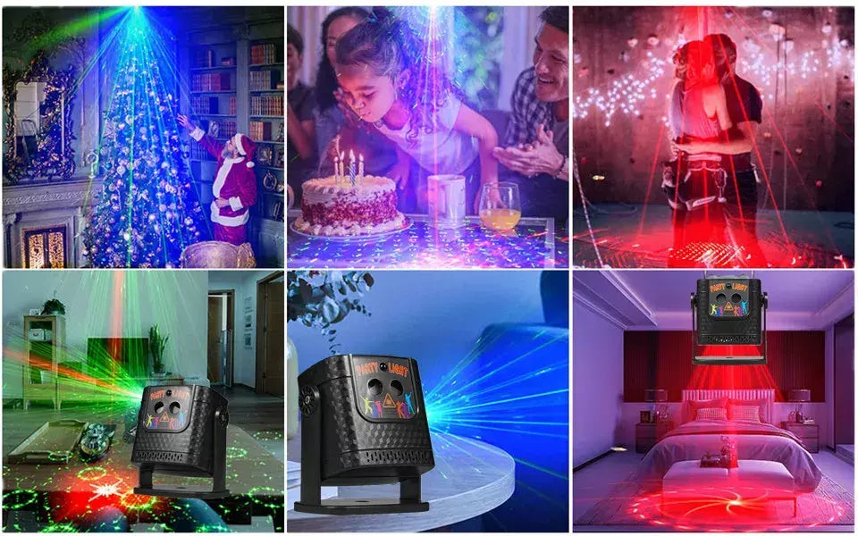 Luzes de festa, luzes de discoteca DJ, luzes estroboscópicas a laser, projetores alimentados por USB, decorações portáteis de acampamento para festas familiares