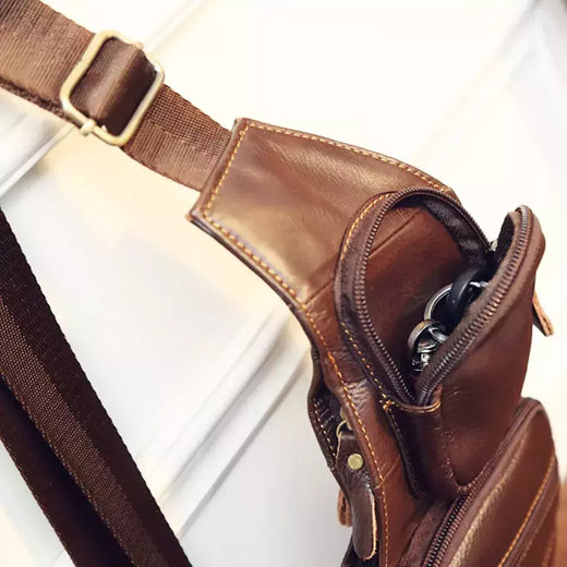Bolsa de ombro masculina de couro bovino genuíno, bolsa de ombro com suporte para os seios, casual e de viagem