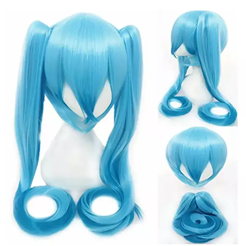 Hairjoy cabelo sintético longo reto verde peruca cosplay com 2 clipes em rabos de cavalo vocaloid hatsune miku traje peruca