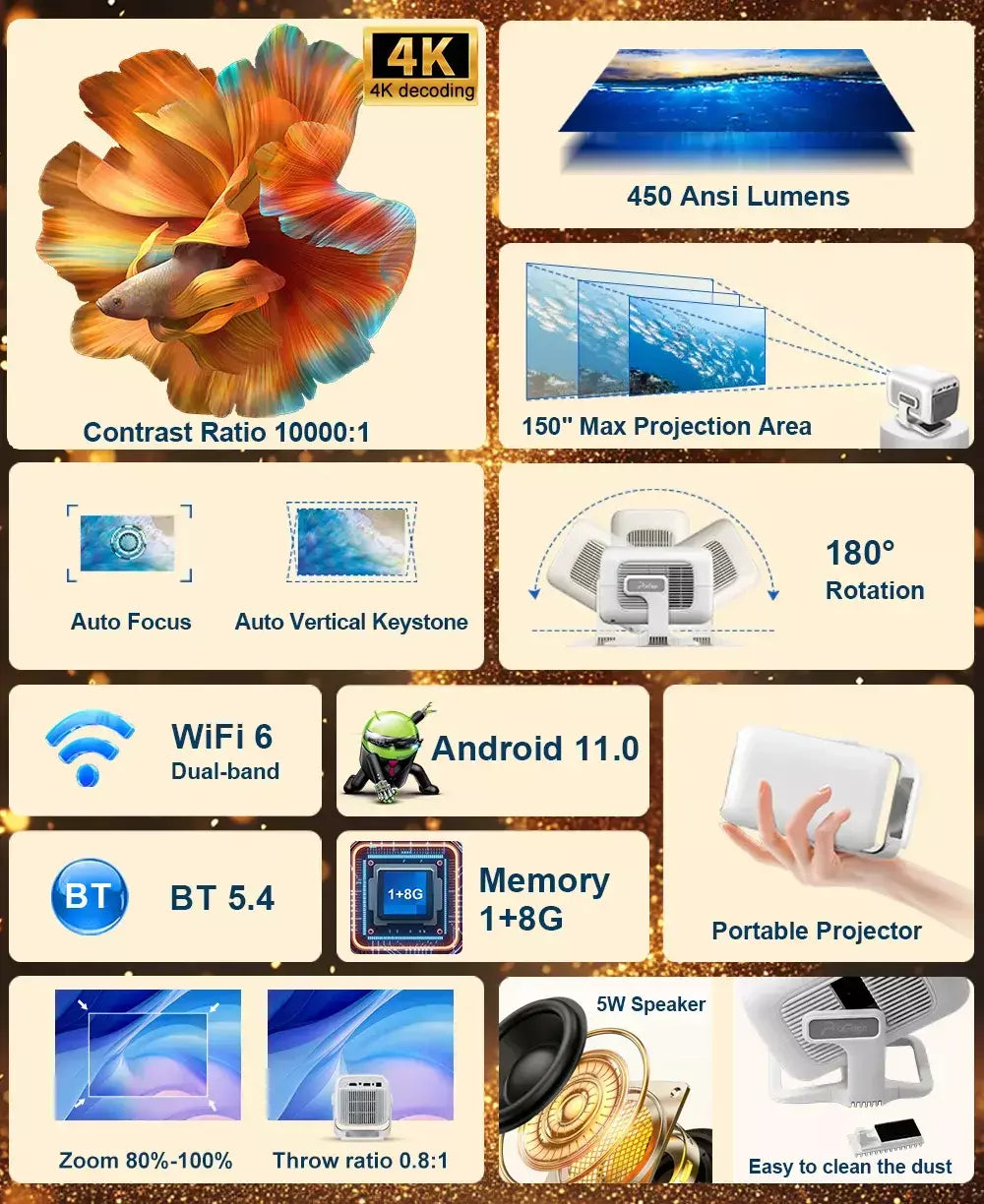 Thundeal foco automático pg370 full hd 4k projetor para filme wifi android projetor smart tv home theater mini projetor de vídeo portátil