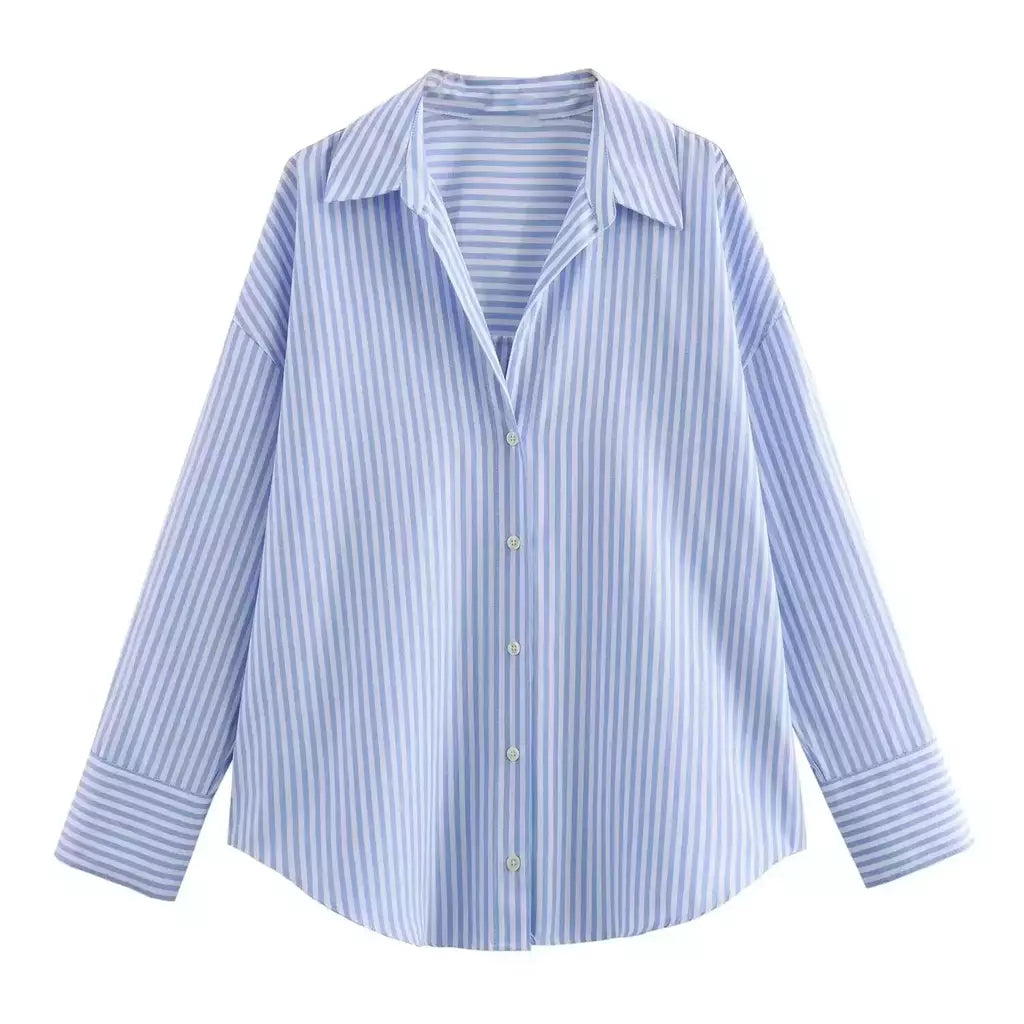 TRAF-Blusa Feminina de Algodão Lapela de Peito Único, Camisa Feminina, Tops de Manga Comprida Oxford, Chique Street Clothing, Moda Primavera