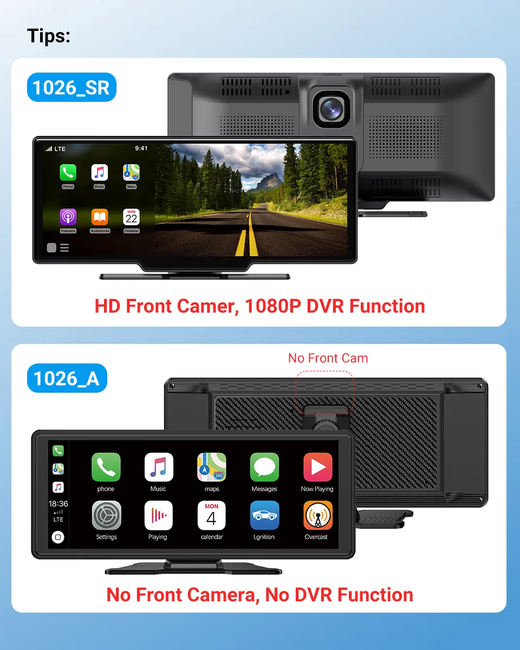 Reprodutor de vídeo multimídia com tela sensível ao toque IPS de 11,26 polegadas portátil 4K DVR sem fio CarPlay/Android Auto Dual Lens Gravador de condução