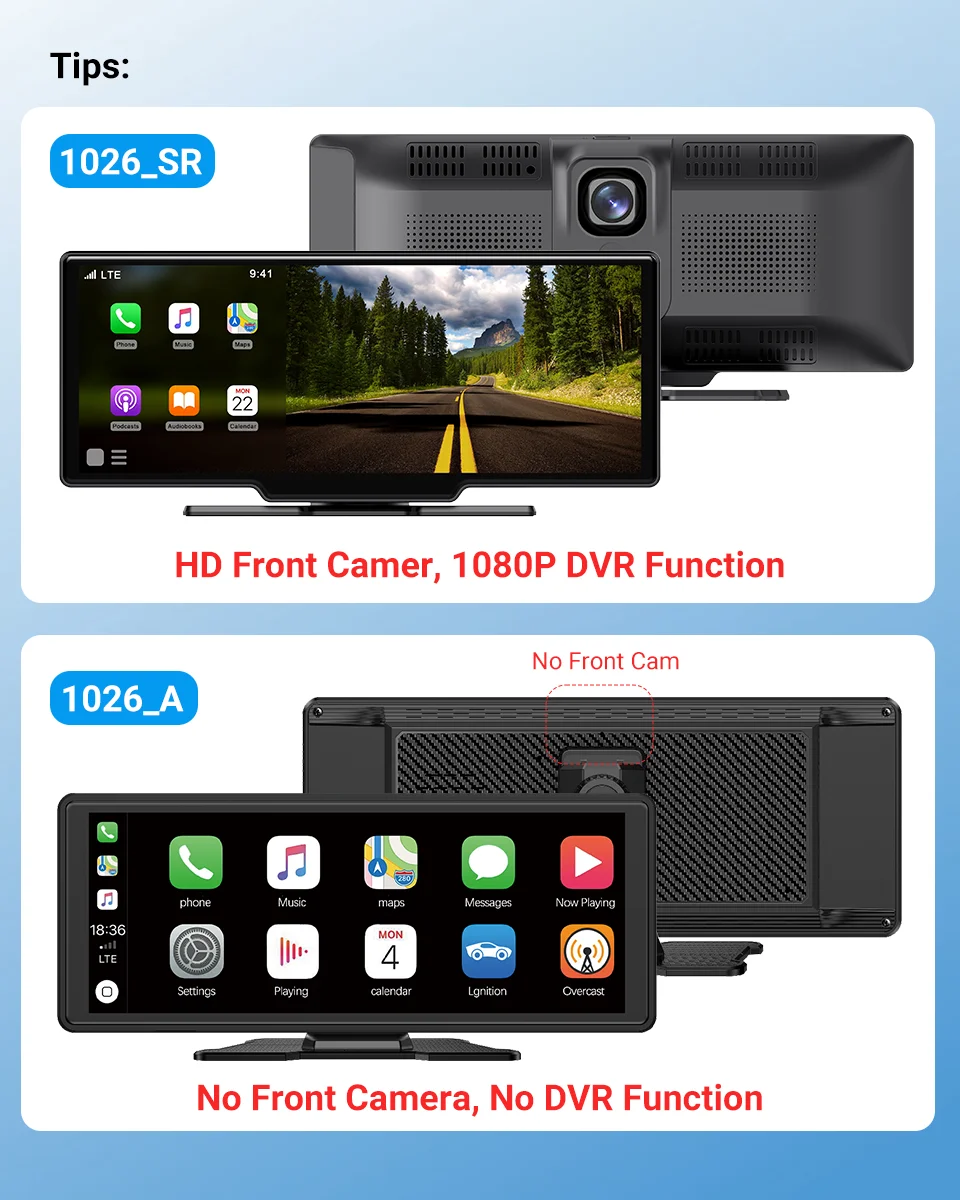 Reprodutor de vídeo multimídia com tela sensível ao toque IPS de 11,26 polegadas portátil 4K DVR sem fio CarPlay/Android Auto Dual Lens Gravador de condução