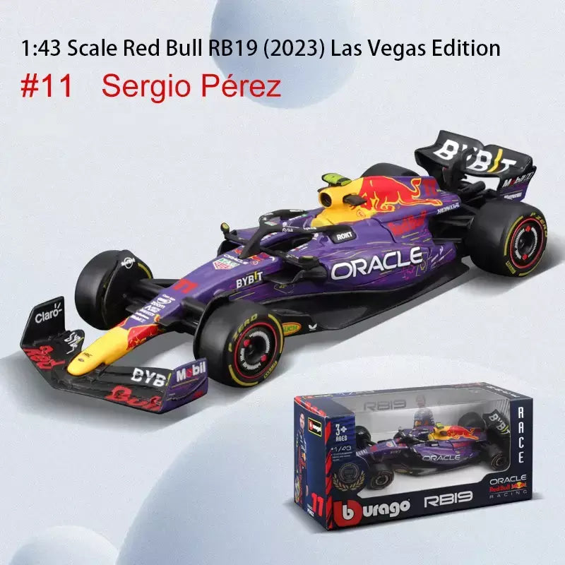 Bburago 1:43 2024 RB20 F1 Red Bull Racing TAG Heuer 2023 RB19 Miami # 1 Verstappen # 11 Brinquedo modelo fundido para carro em liga Perez