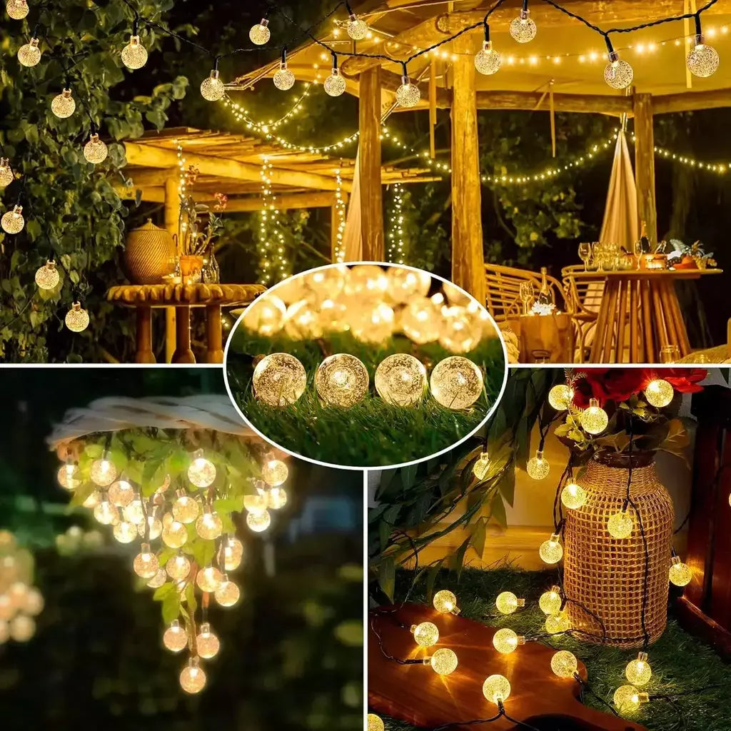 Solar Crystal Ball Fairy String Lights, decoração de Natal impermeável, guirlanda de acampamento ao ar livre, festa de jardim, 5m, 20L, 1Pc