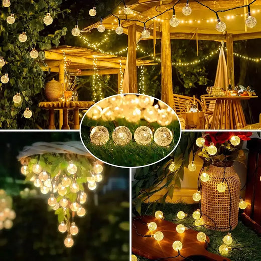 Solar Crystal Ball Fairy String Lights, decoração de Natal impermeável, guirlanda de acampamento ao ar livre, festa de jardim, 5m, 20L, 1Pc