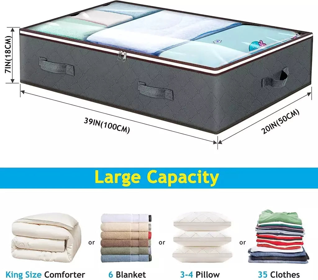 Recipientes de armazenamento dobráveis sob a cama com janela transparente, organizadores de brinquedos e sacos de armazenamento de roupas, caixas de armazenamento de armário