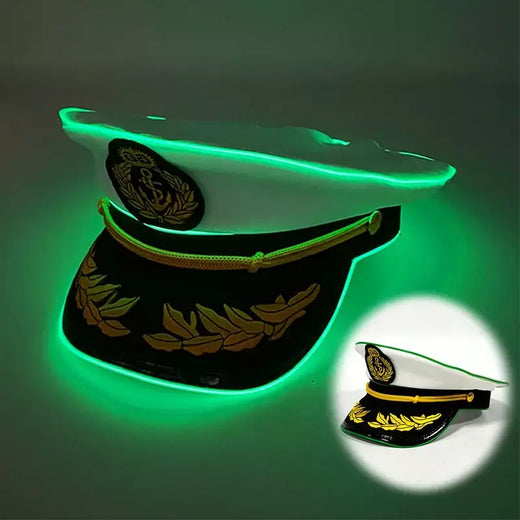 Branco trigo adulto iate barco capitão chapéu militar led luminoso boné da marinha festa de dança do dia das bruxas cosplay vestido traje chapéu