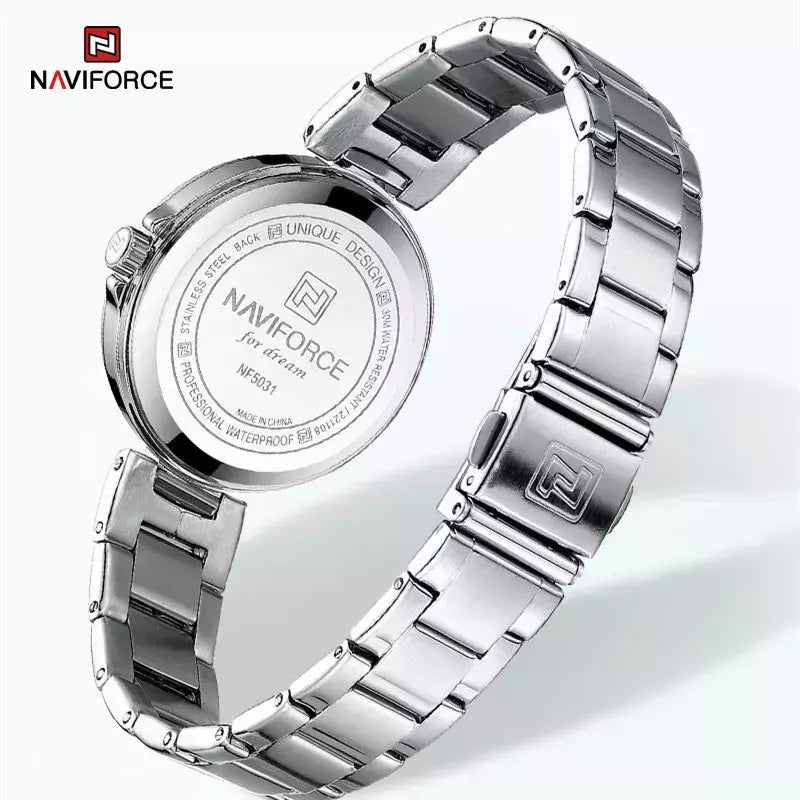 Naviforce relógio de pulso feminino, pulseira de aço inoxidável, impermeável, quartzo, romântico, marca superior, 2023